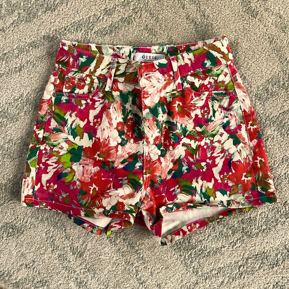 Multicolored Guess high waisted denim shorts size 25.